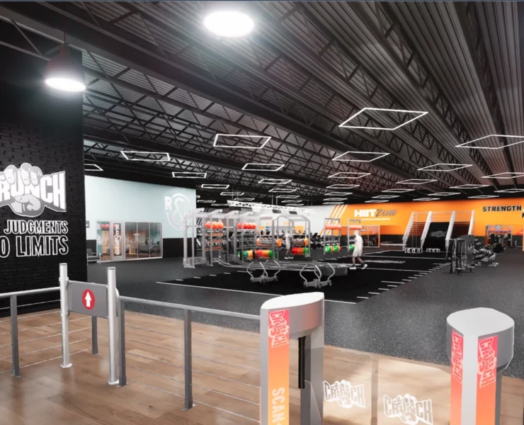 Rendering of a new Crunch Fitness gym